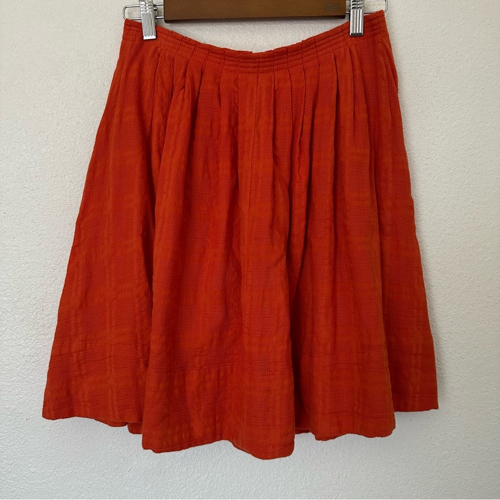 Anthropologie Postmark Orange Pleated A-Line High Darlene Dobby Flare Skirt Sz 6 - Picture 5 of 6